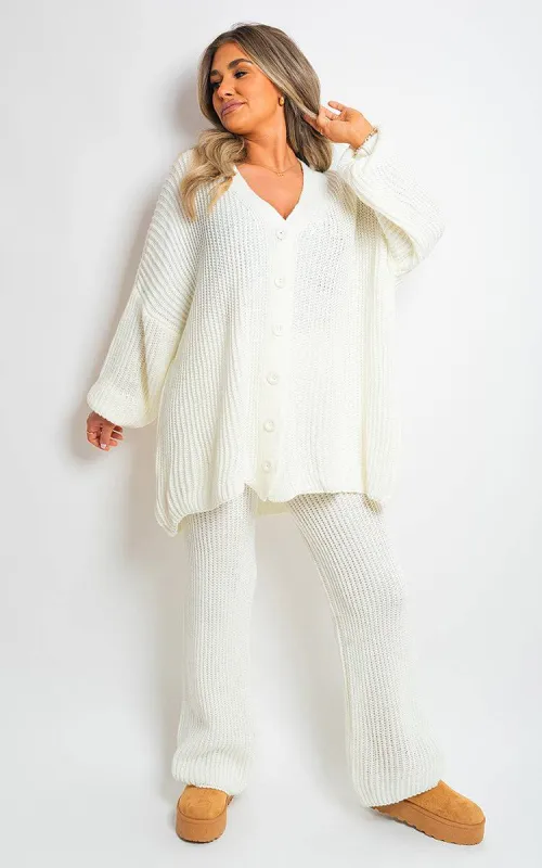 Chunky Knitted Button Up Cardigan Wide Leg Trousers Co-ord Set sold by Beagle Boutique