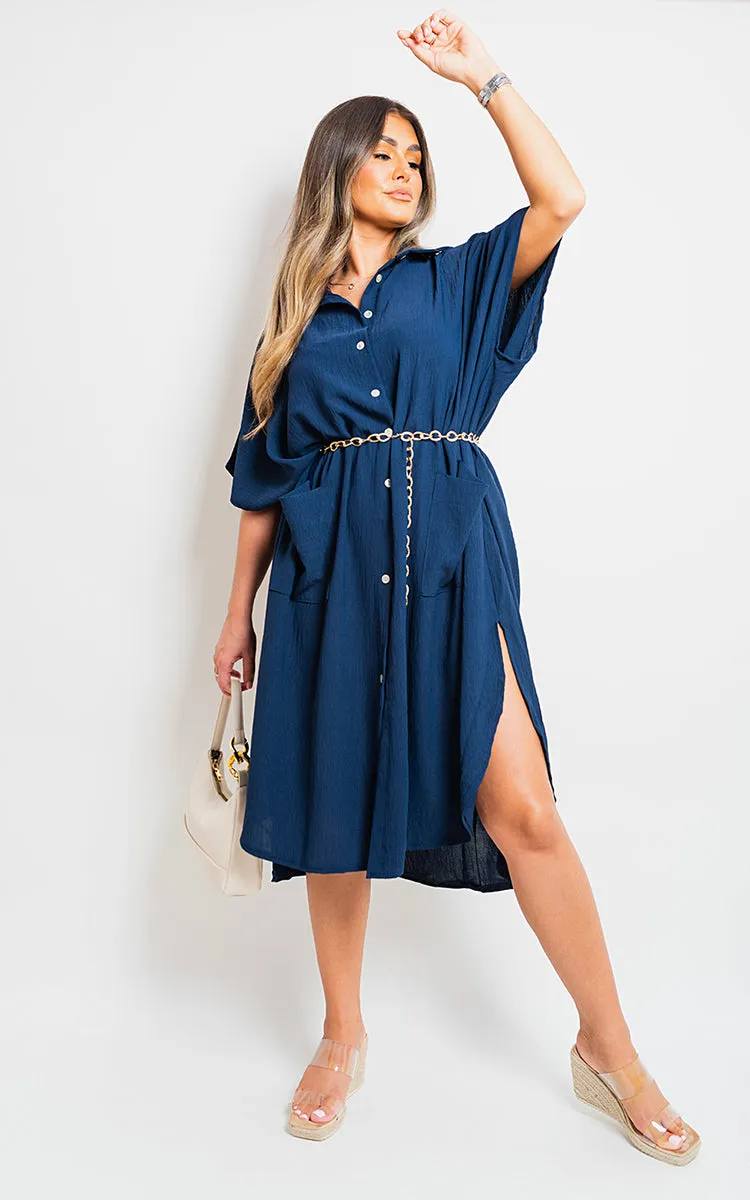 Button Down Collared Midi Dress with Two Front Pockets sold by Beagle Boutique