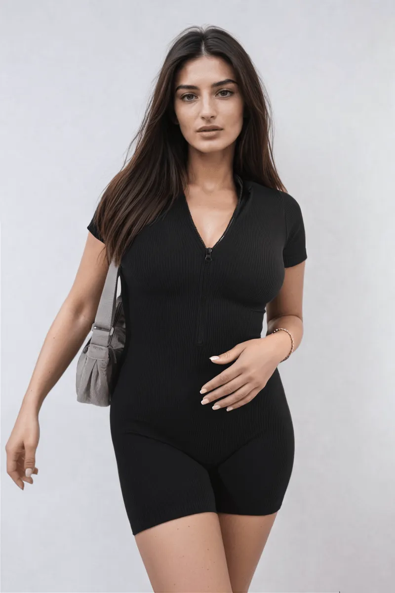 Rib Knit Zip Front Short Sleeve Playsuit sold by Beagle Boutique product image thumbnail 5
