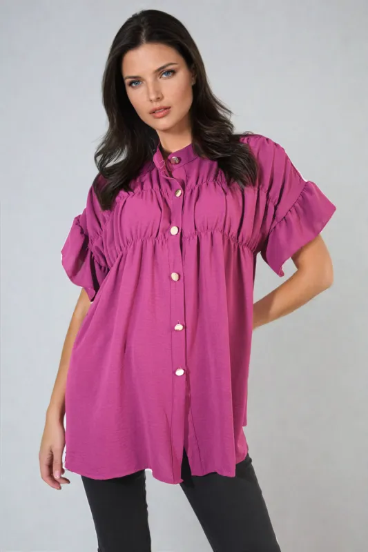 Button Down Pleated Frill Tops sold by Beagle Boutique