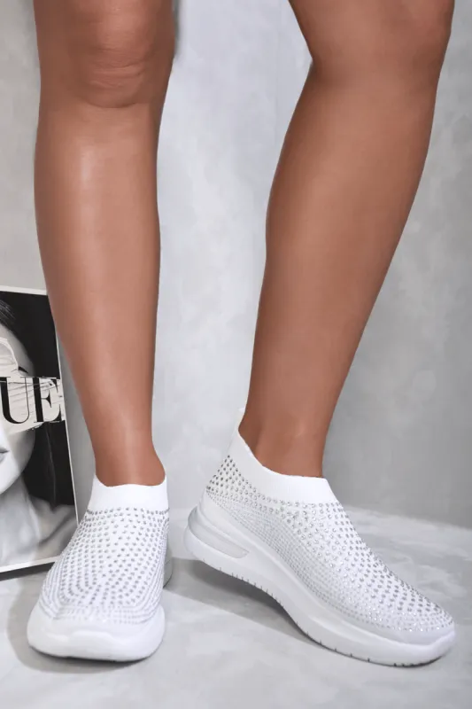 Rhinestone Decor Slip On Sock Trainers made by Moda