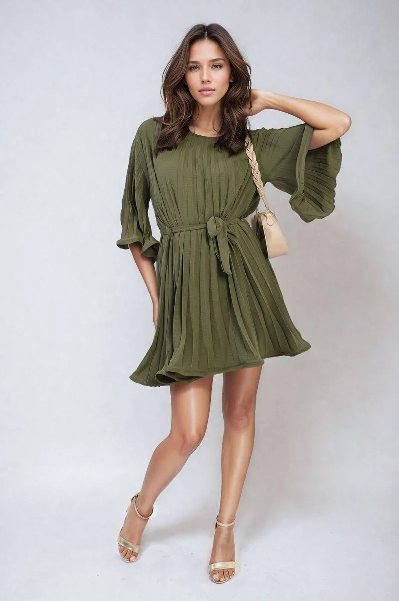 Pleated Tie Waist Mini Dress sold by Beagle Boutique product image thumbnail 4