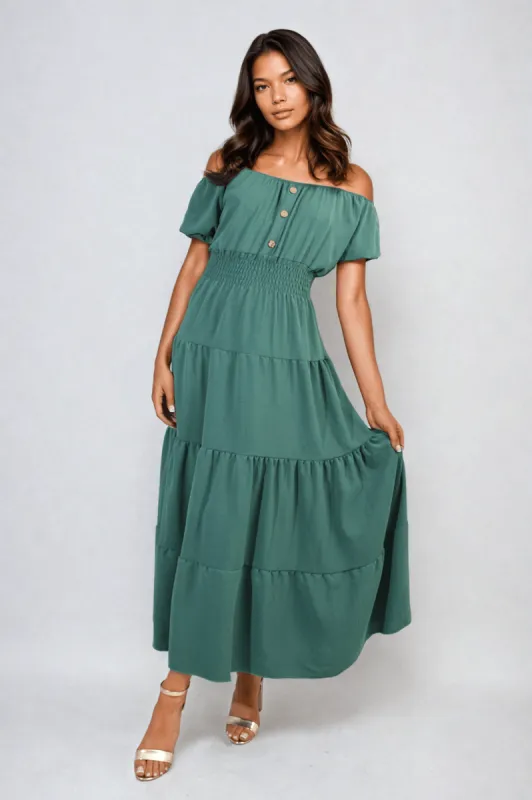 Smocked Waist Tiered Midi Dress sold by Beagle Boutique