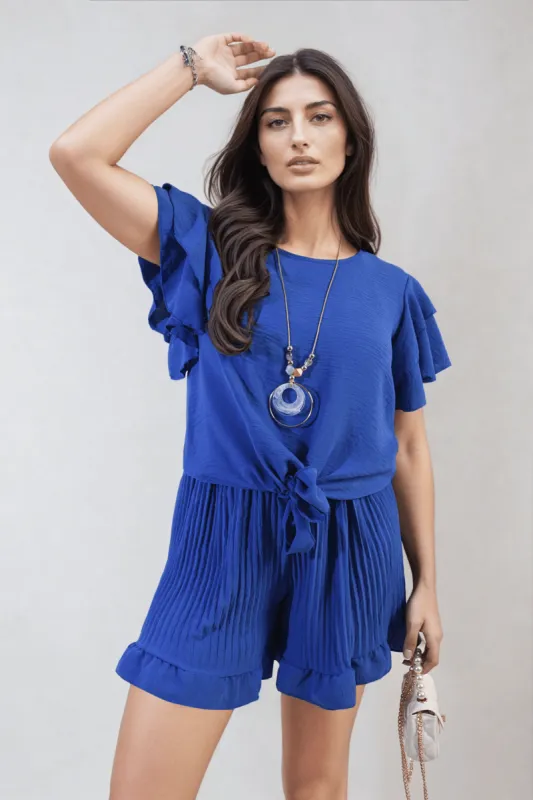 Layered Ruffle Short Sleeve Tie Front Top sold by Beagle Boutique