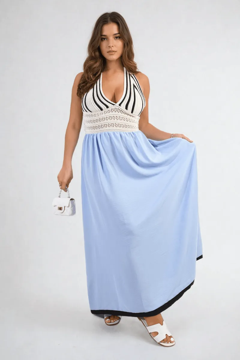 Crochet V-Neck Halter Backless Maxi Dress sold by Beagle Boutique product image thumbnail 3