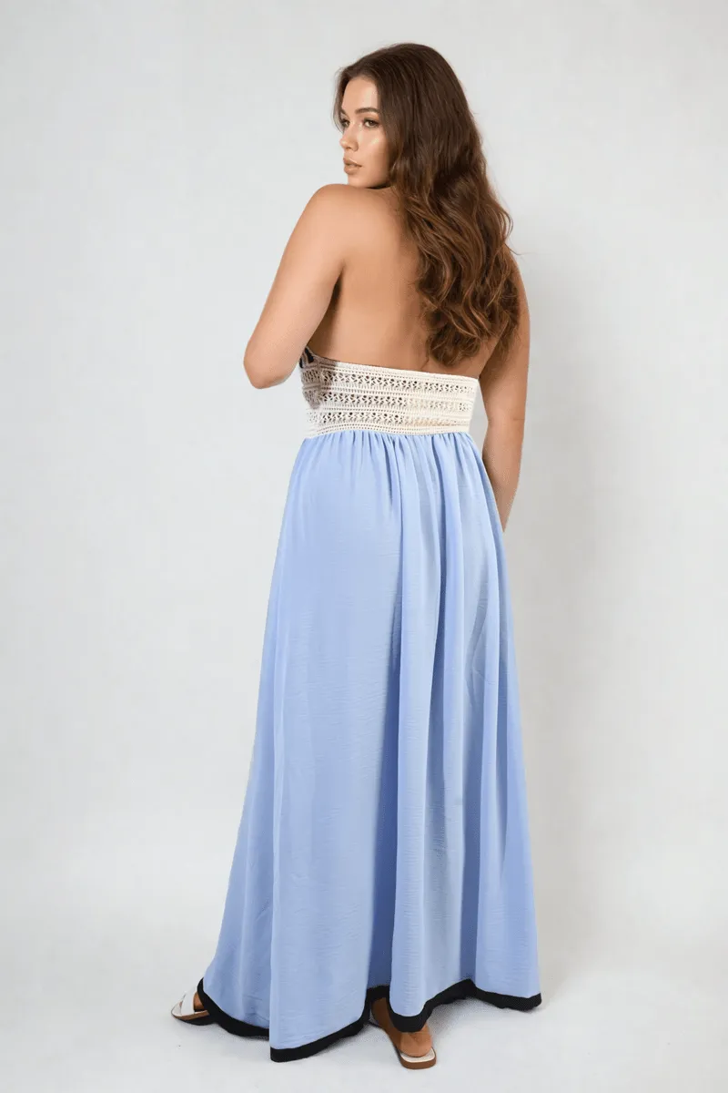 Crochet V-Neck Halter Backless Maxi Dress sold by Beagle Boutique product image thumbnail 2