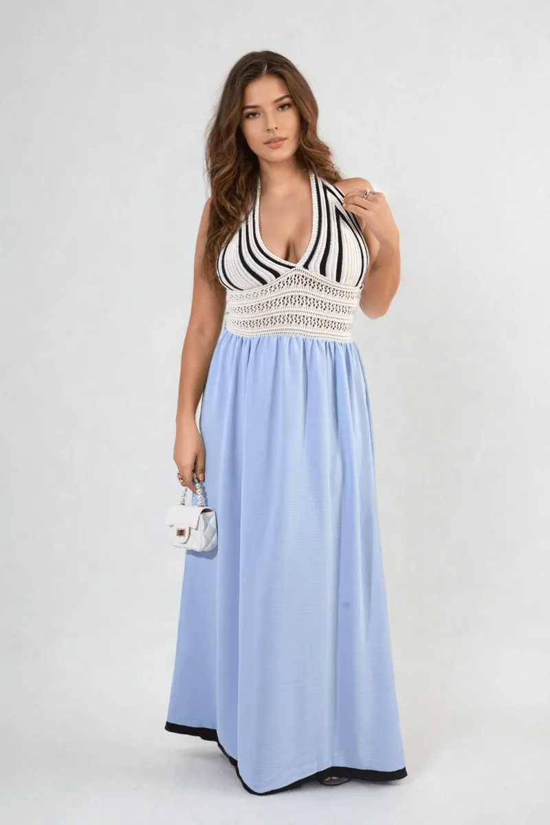 Crochet V-Neck Halter Backless Maxi Dress sold by Beagle Boutique