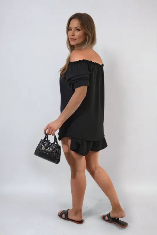Cinched Sleeve Off Shoulder Top sold by Beagle Boutique