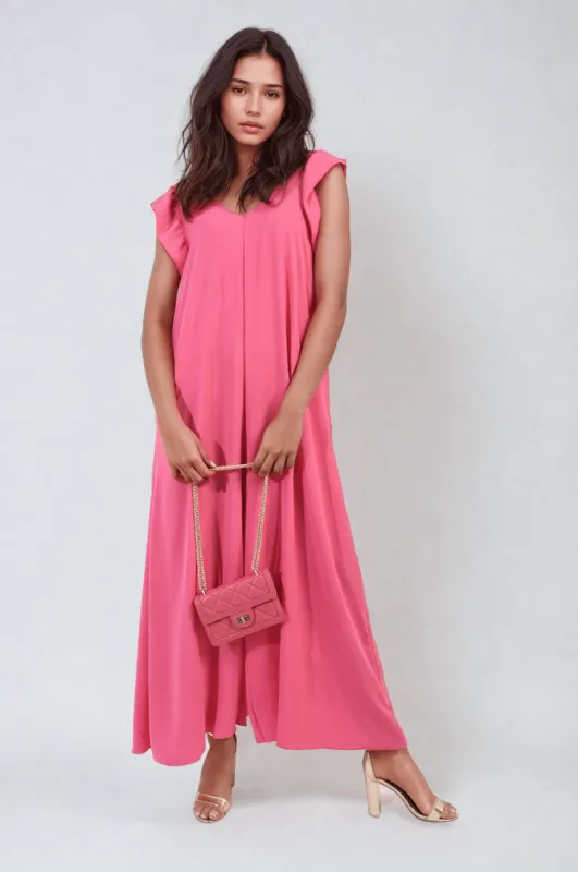 Ruffle Sleeve V-Neck Loose Waist Wide Leg Jumpsuit sold by Beagle Boutique