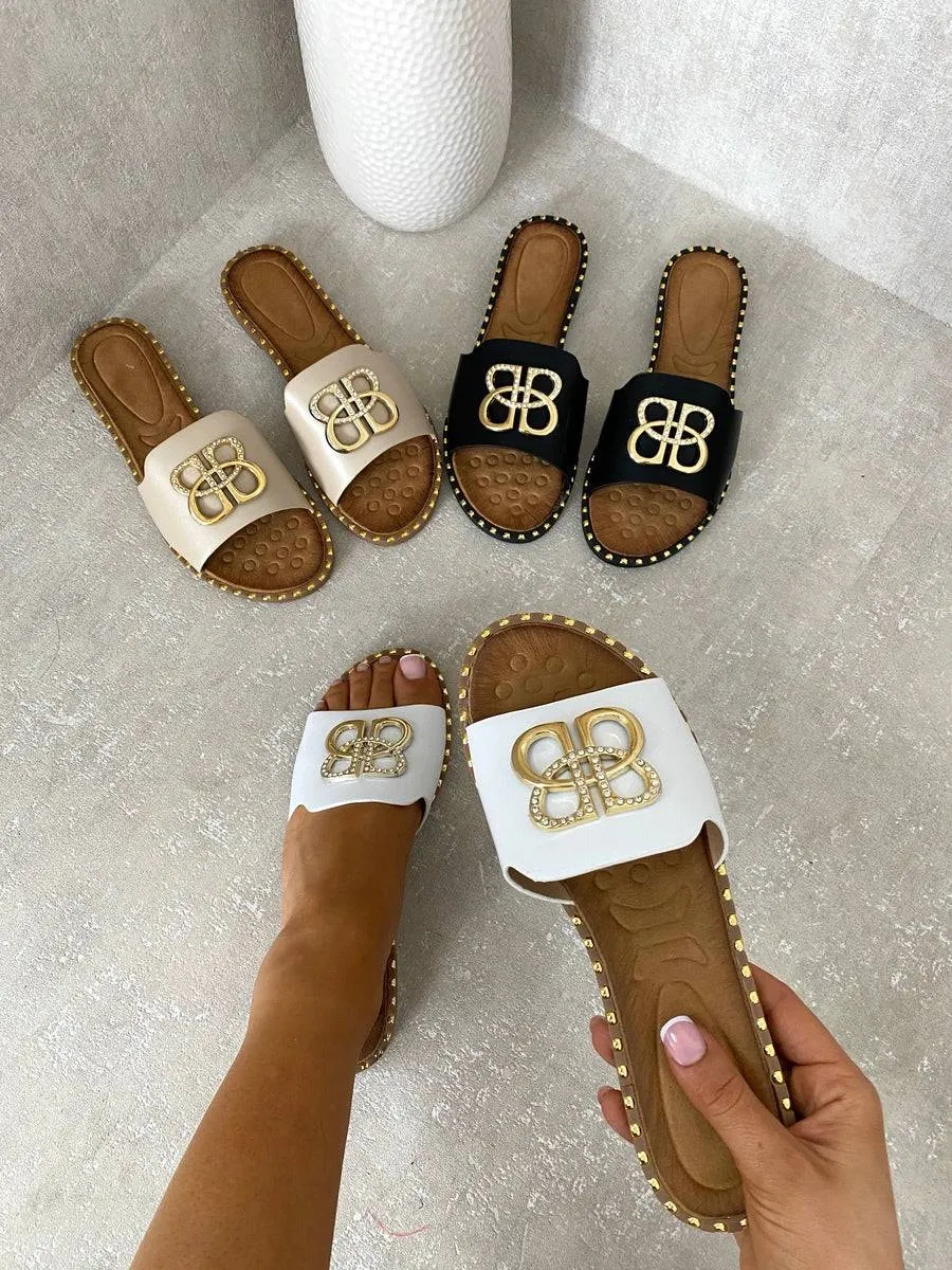 Sparkle Buckle Gold Studded Flat Sandals sold by Beagle Boutique product image thumbnail 2