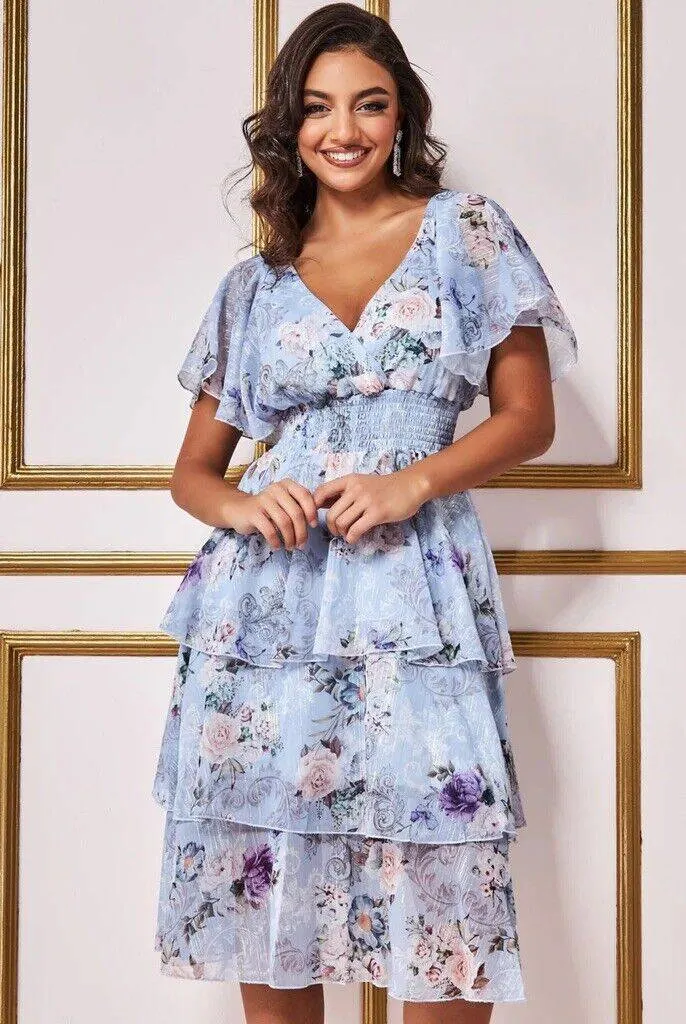 Goddiva Layered Floral Midi Flutter Sleeves Sizes: 8 sold by Beagle Boutique product image thumbnail 2