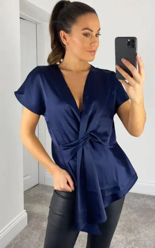 Goddiva Satin Knot Front Top sold by Beagle Boutique