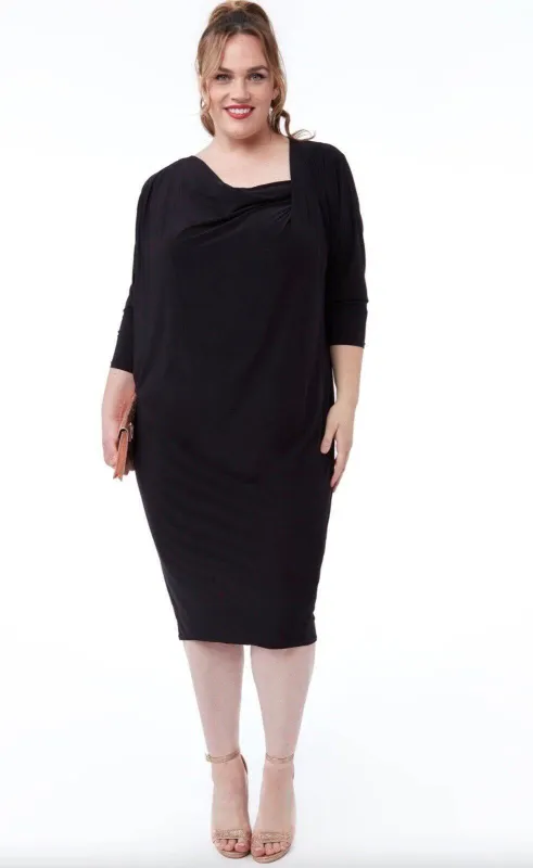 City Goddas Plus Loose Fit Midi Dress Asymmetric Neck Size M (22) Black sold by Beagle Boutique