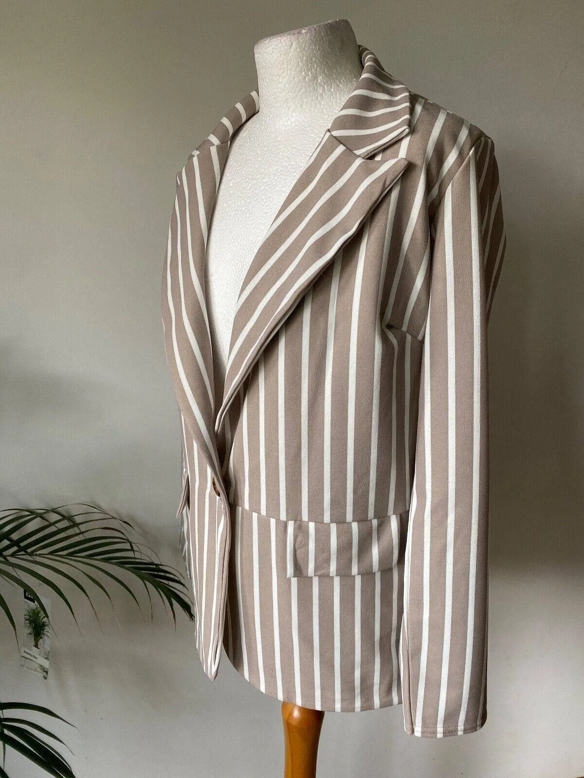 I Saw It First Pinstripe Oversized Longline Blazer Size 6 Stone sold by Beagle Boutique product image thumbnail 3