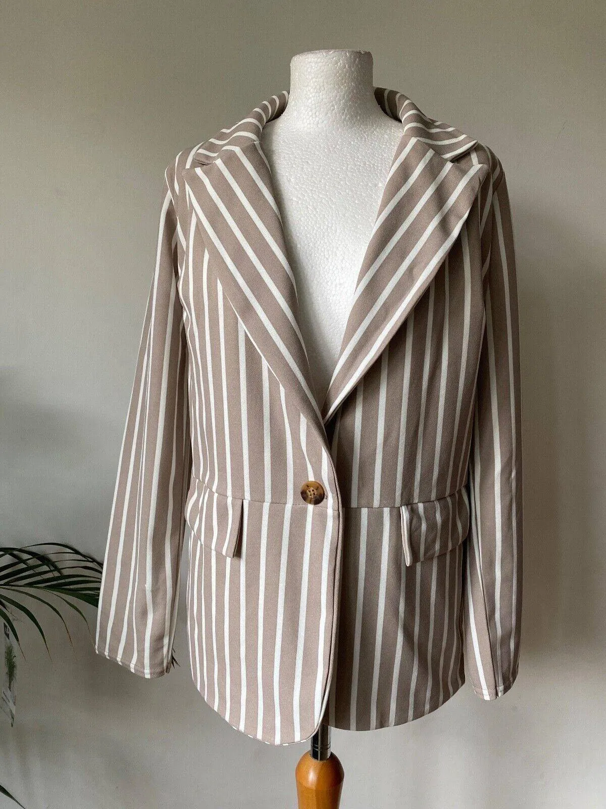 I Saw It First Pinstripe Oversized Longline Blazer Size 6 Stone sold by Beagle Boutique