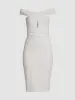 Lavish Alice Off The Shoulder Wrap Ponte Dress in White Size 8 sold by Beagle Boutique