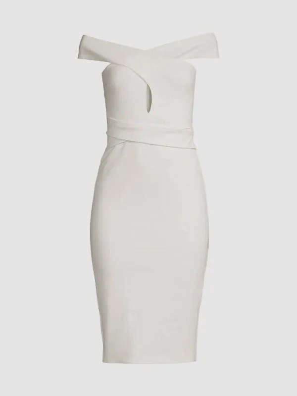 Lavish Alice Off The Shoulder Wrap Ponte Dress in White Size 8 sold by Beagle Boutique