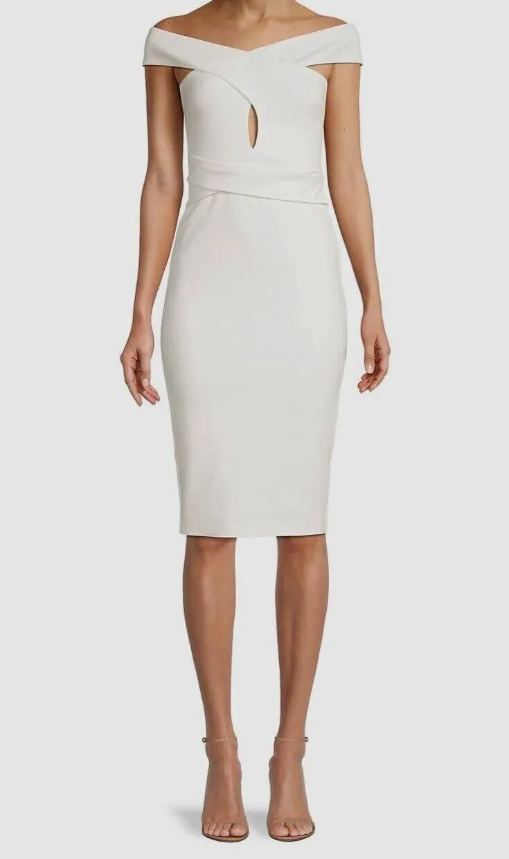 Lavish Alice Off The Shoulder Wrap Ponte Dress in White Size 8 sold by Beagle Boutique product image thumbnail 4