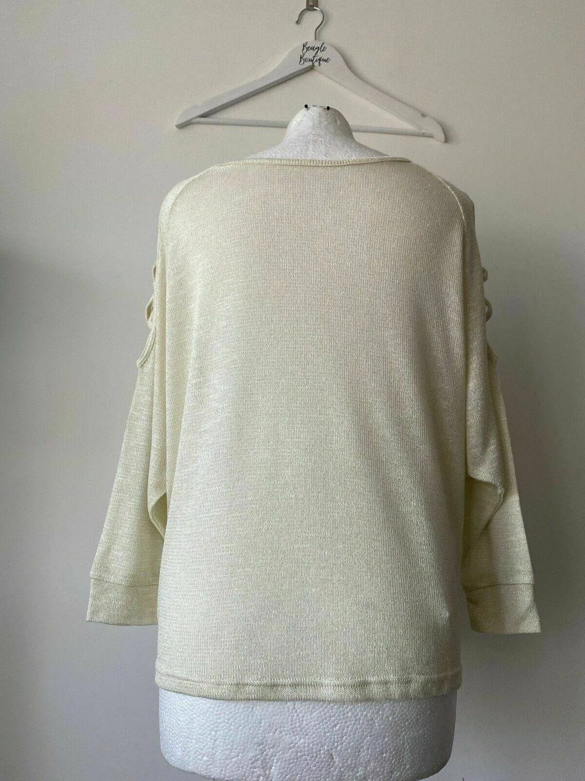 Avon Lightweight Top Size 10/12 Gold Metallic Knit Top Criss Cross Cold Shoulder sold by Beagle Boutique product image thumbnail 4