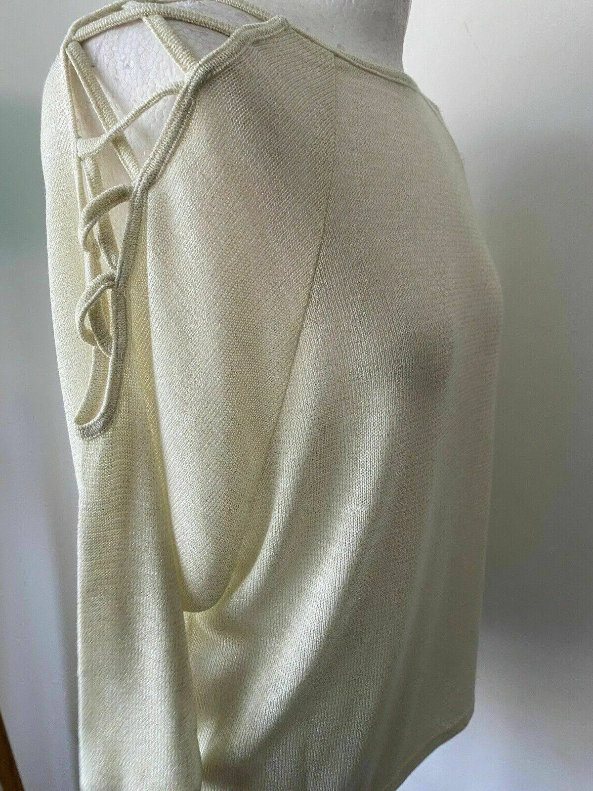 Avon Lightweight Top Size 10/12 Gold Metallic Knit Top Criss Cross Cold Shoulder sold by Beagle Boutique product image thumbnail 5