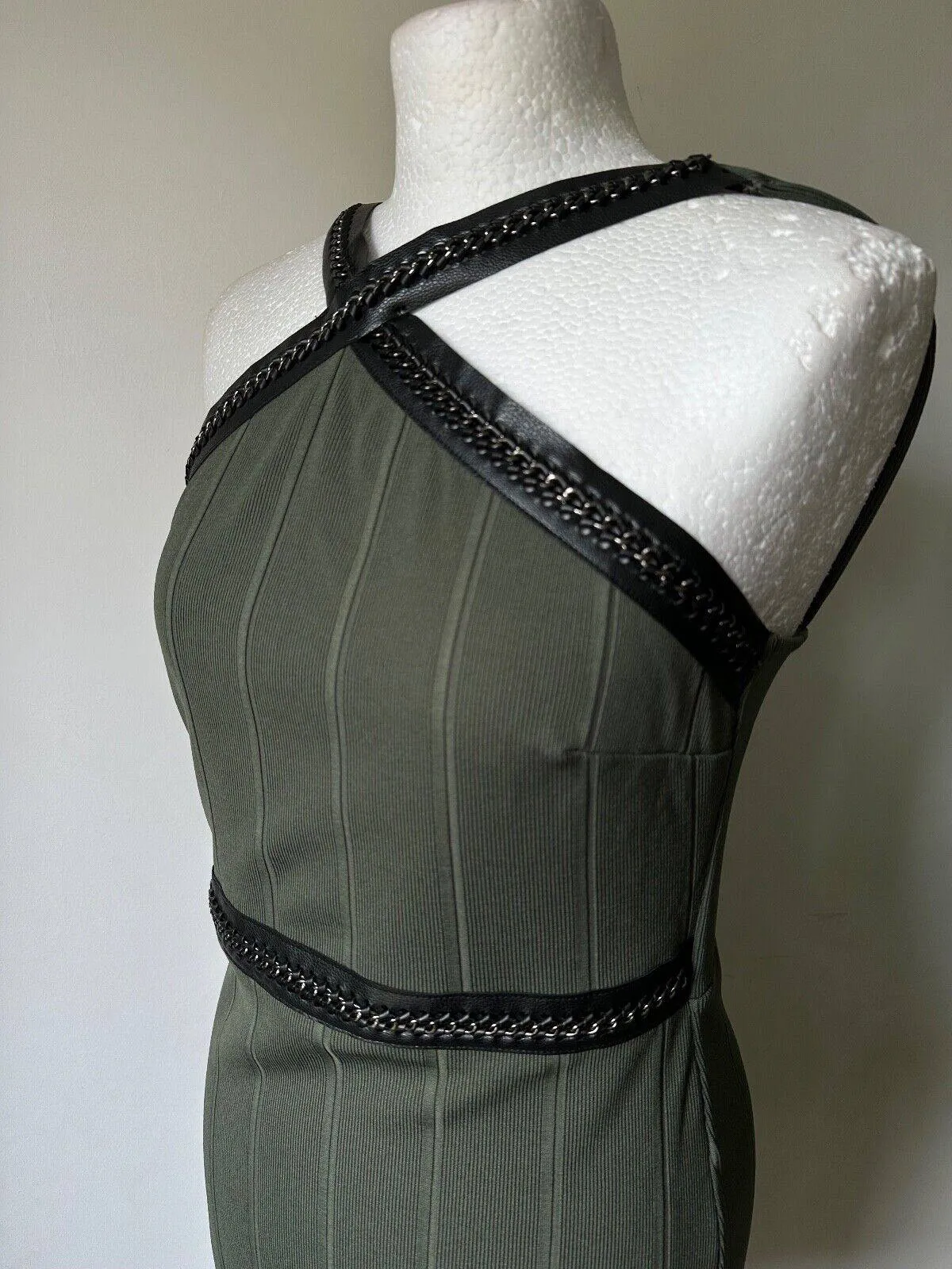 Topshop Olive Green Rib Bodycon Dress size 4, 6, 8, 10, 12, 14, 16 chain detail sold by Beagle Boutique product image thumbnail 2