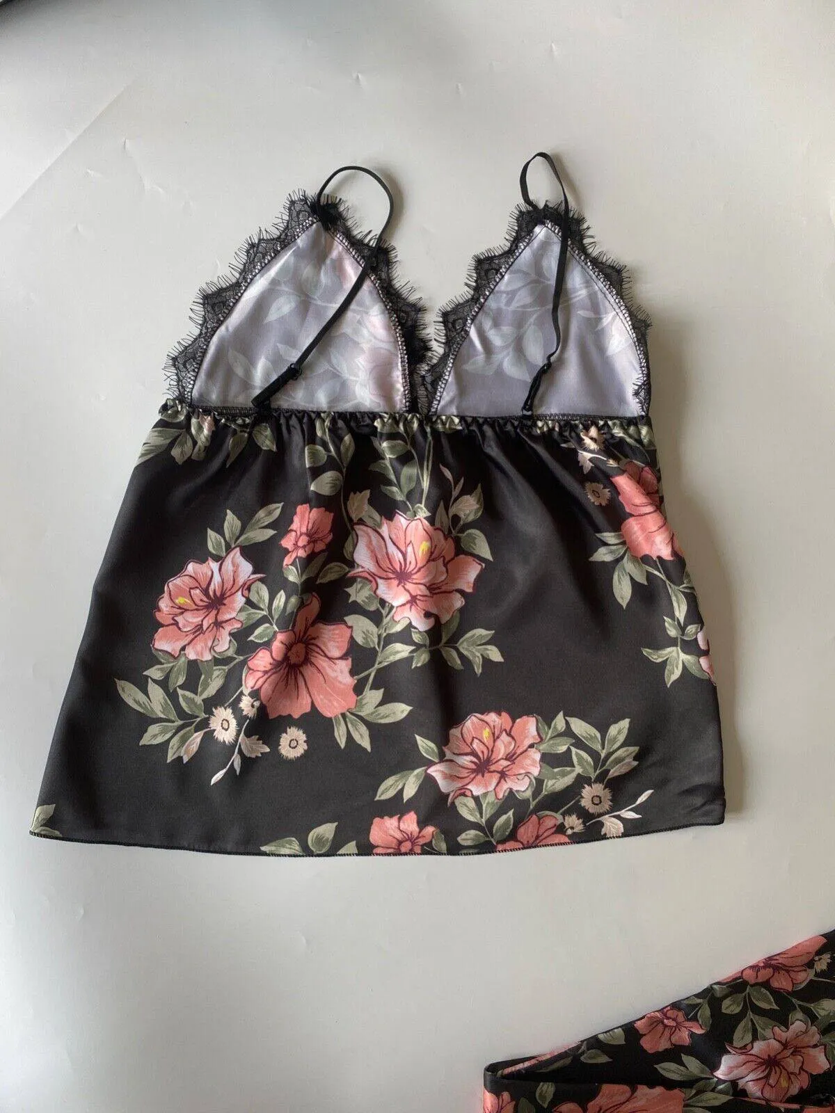 Floral Satin Type Pyjama Cami Set Lace Trim Sizes: 6 - 8 sold by Beagle Boutique product image thumbnail 3