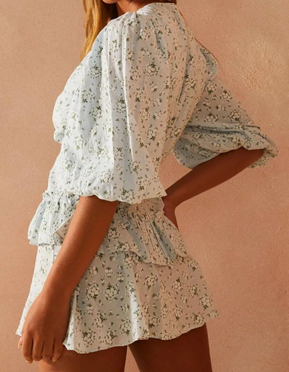 In The Style Lorna Luxe Light Blue Floral Mini Wrap Dress sold by Beagle Boutique product image thumbnail 2