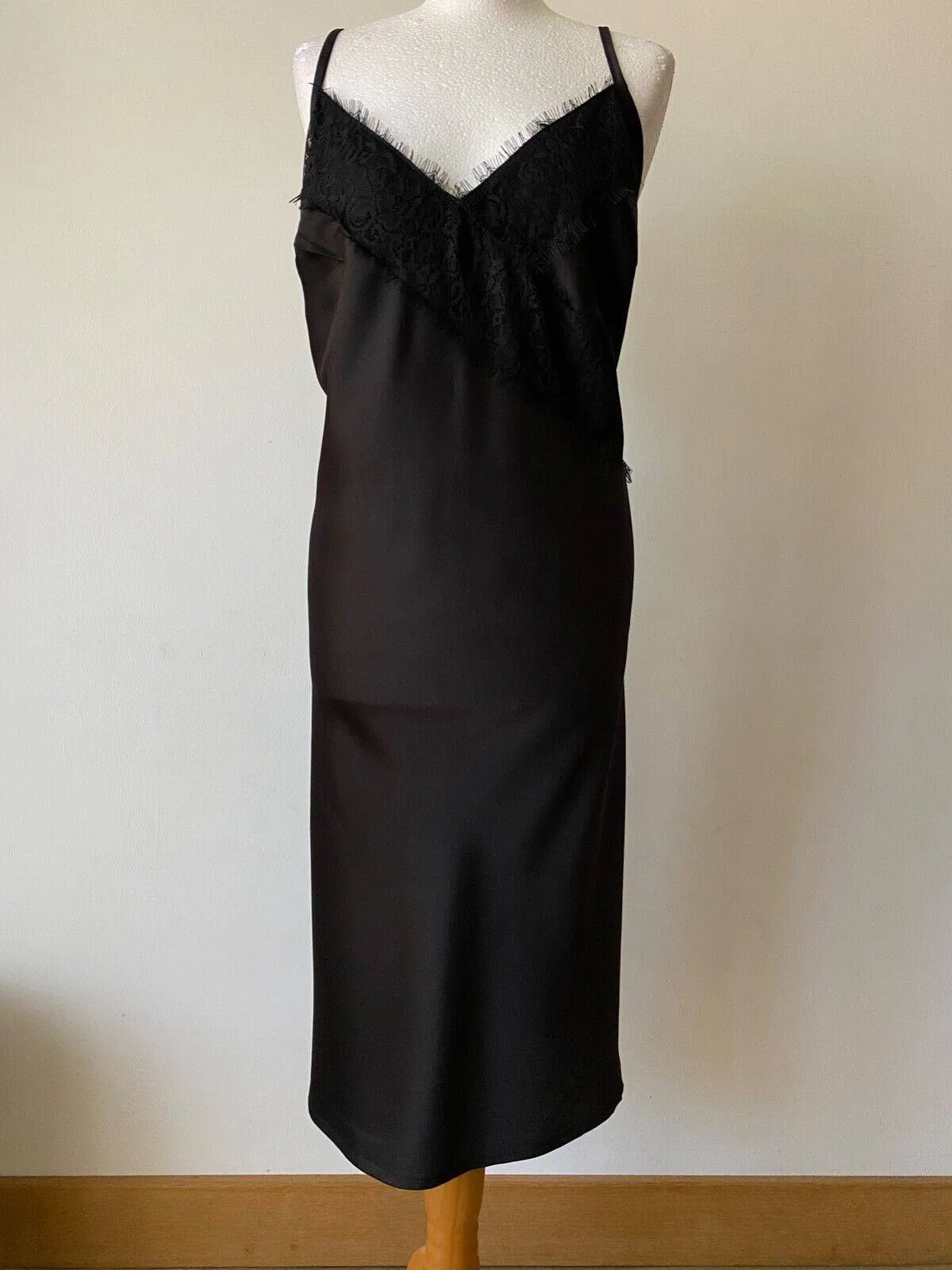 Simplybe Black Satin Slip dress Size 18 Lace Detail sold by Beagle Boutique