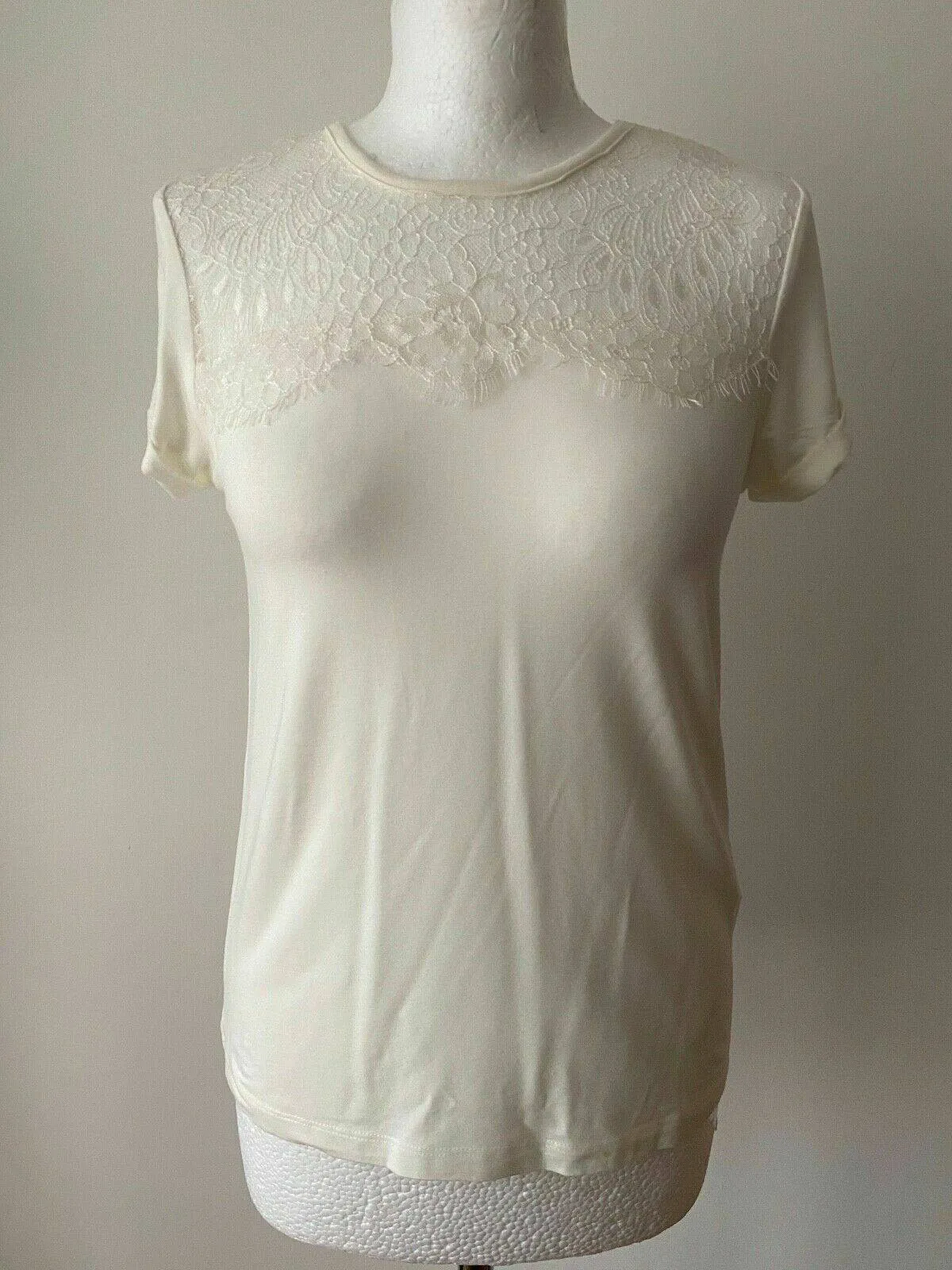 even&odd Lace Contrast Tee Size S Cloud Dancer sold by Beagle Boutique