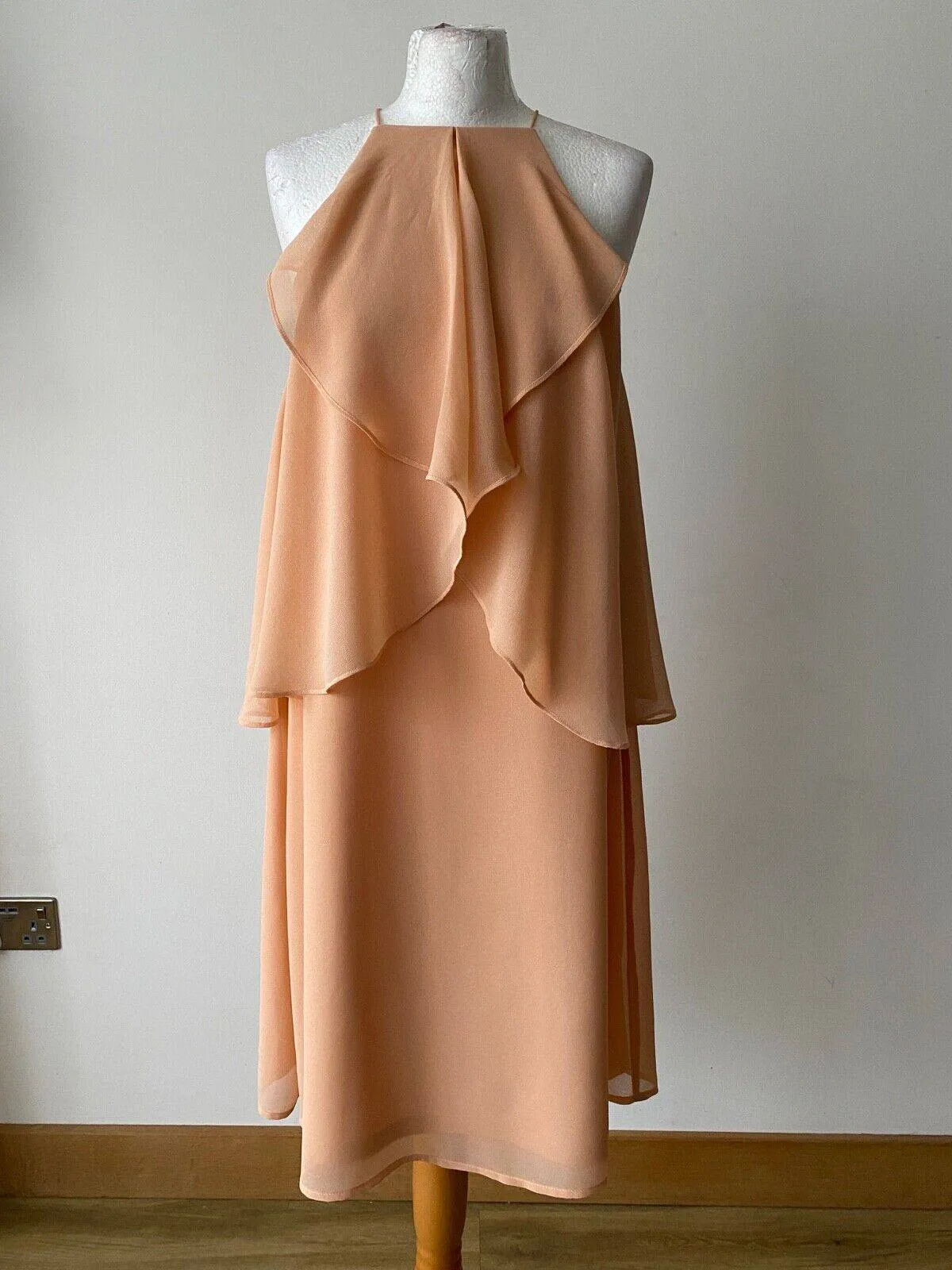 La Redoute Halterneck Chiffon Frill Layered Dress Available in Peach or Blue 10 sold by Beagle Boutique