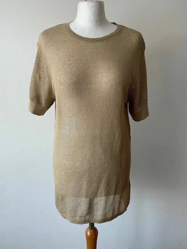 Ex High St Fishnet Type Tee Beige Size M 10 - 12 made by Zara