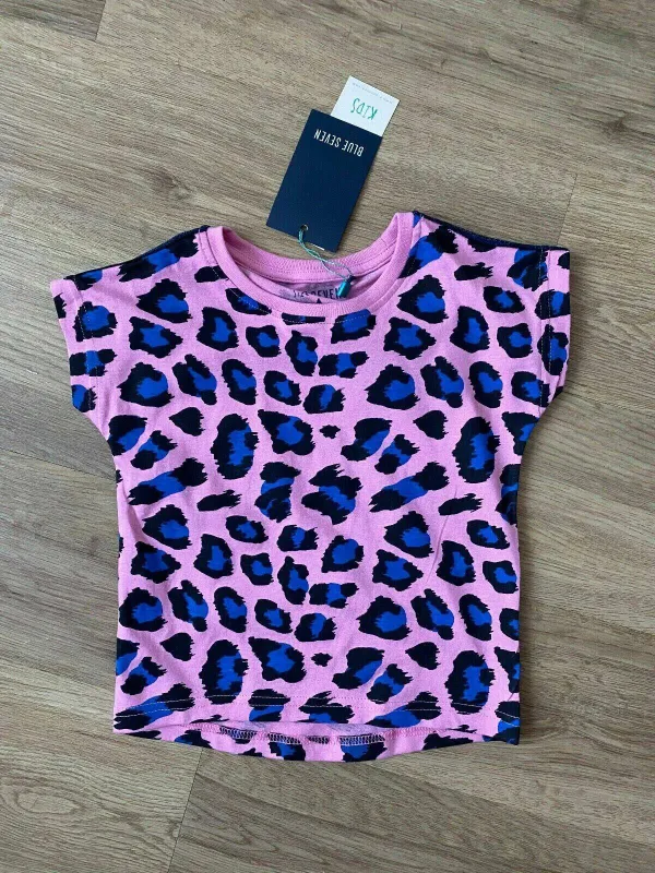 Girls Blue Seven Pink Animal Print Tee Age 2 years old t-Shirt made by Beagle Boutique