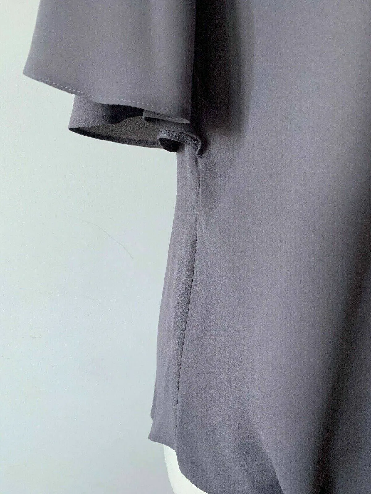 New Look Grey Tie Neck Wrap Blouse Size 8 Draped Short Sleeves sold by Beagle Boutique product image thumbnail 2
