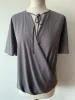 New Look Grey Tie Neck Wrap Blouse Size 8 Draped Short Sleeves sold by Beagle Boutique