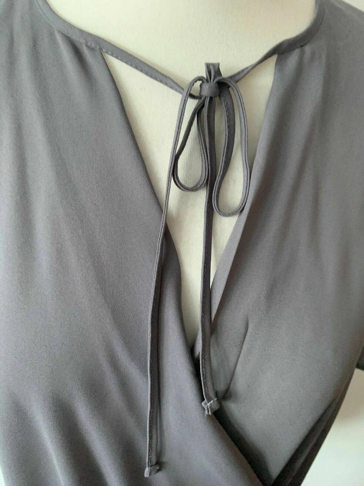 New Look Grey Tie Neck Wrap Blouse Size 8 Draped Short Sleeves sold by Beagle Boutique product image thumbnail 3