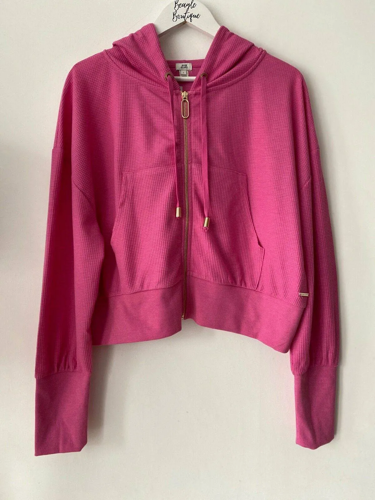 River Island Pink Zip Pink Cuffed Hoodie Size L sold by Beagle Boutique