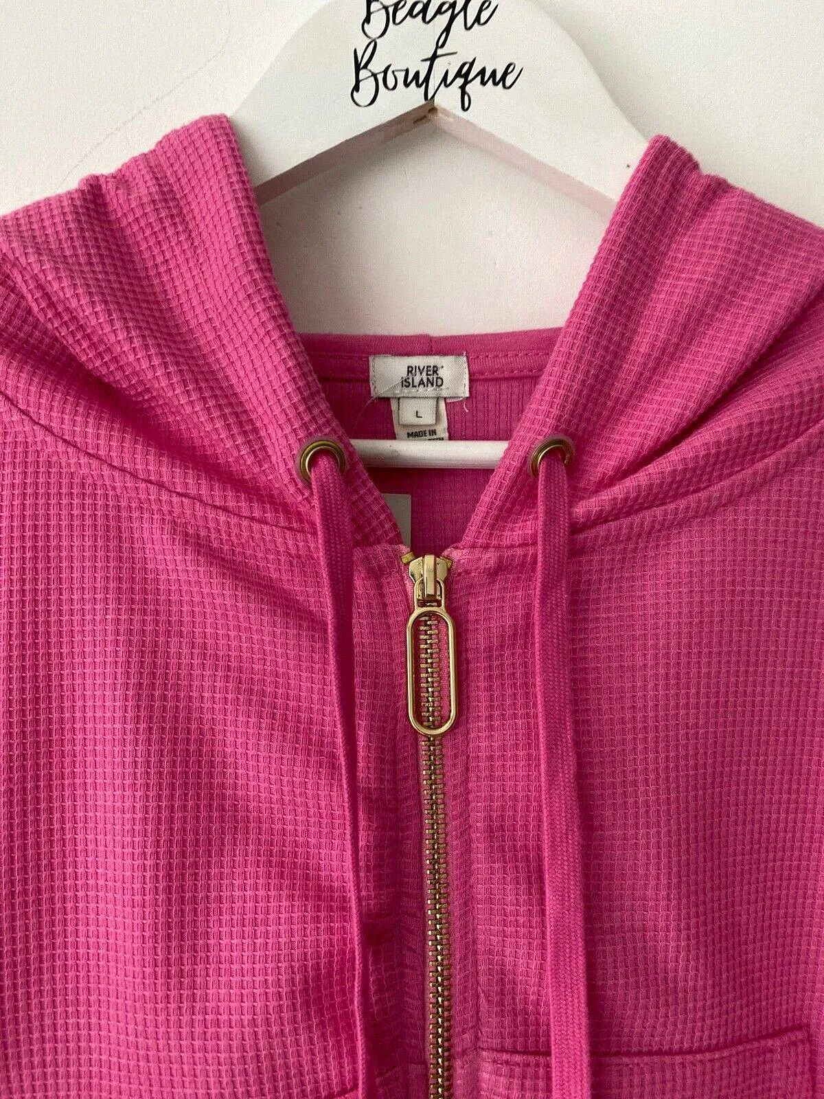 River Island Pink Zip Pink Cuffed Hoodie Size L sold by Beagle Boutique product image thumbnail 3