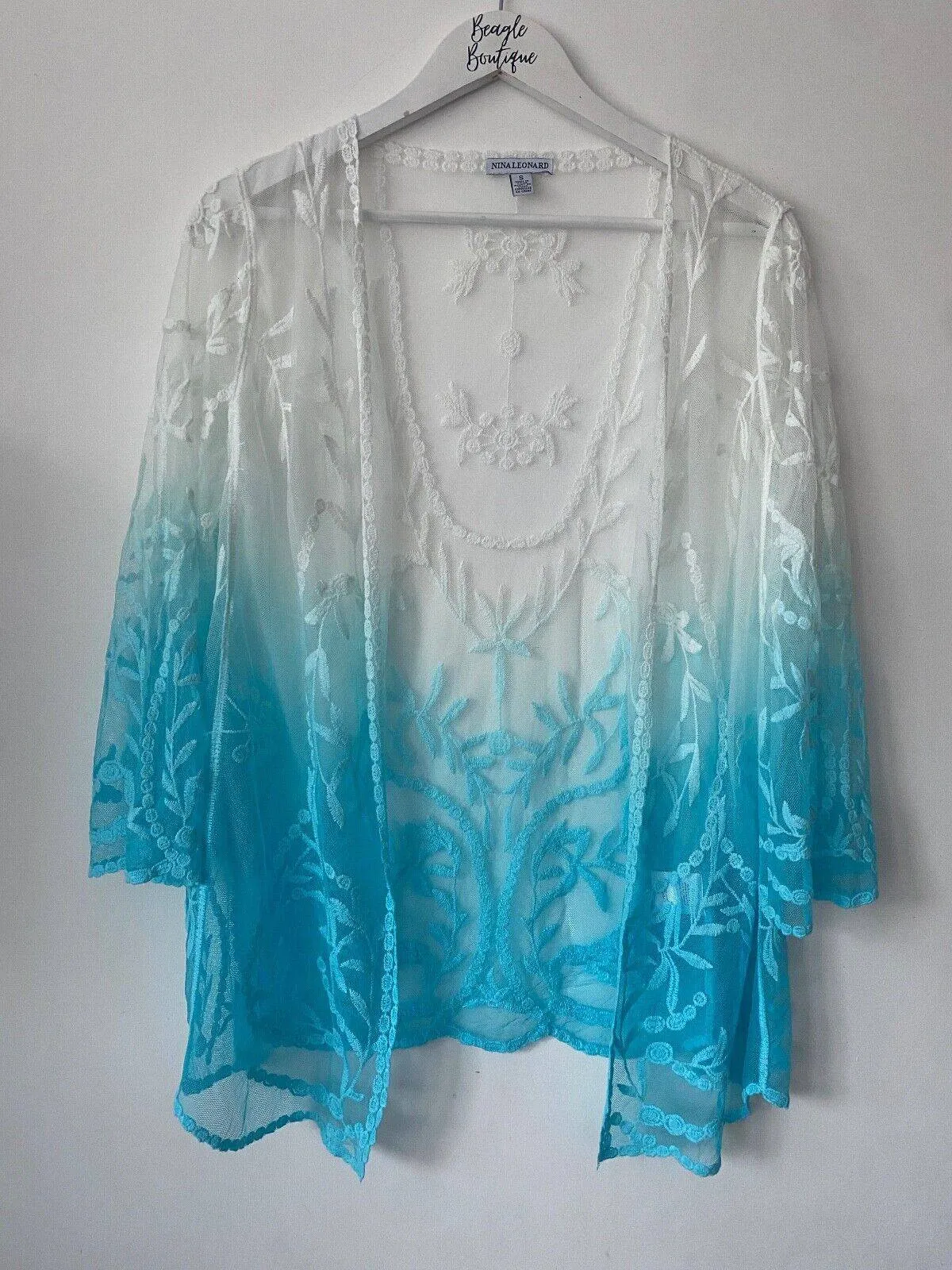 Nina Leonard Floral Embroidered Ombre Mesh Long Bolero sold by Beagle Boutique product image thumbnail 4