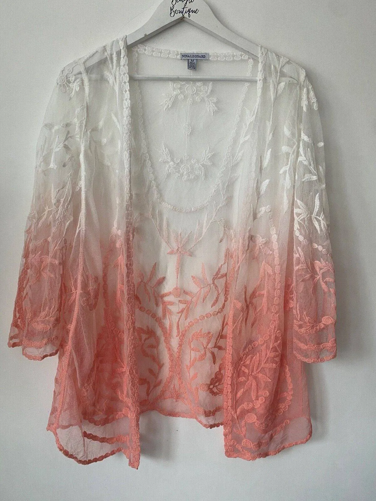 Nina Leonard Floral Embroidered Ombre Mesh Long Bolero sold by Beagle Boutique product image thumbnail 3