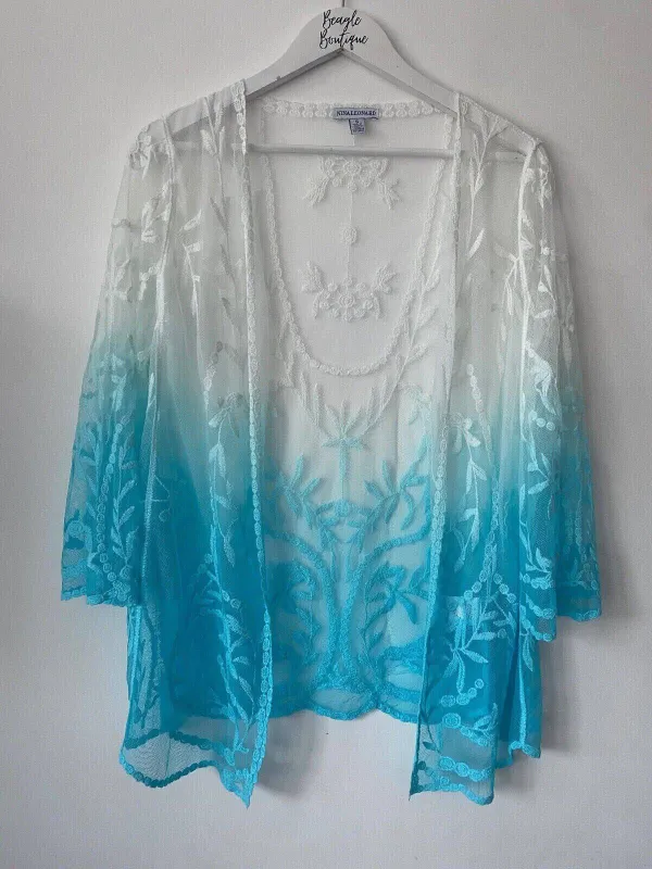 Nina Leonard Floral Embroidered Ombre Mesh Long Bolero sold by Beagle Boutique