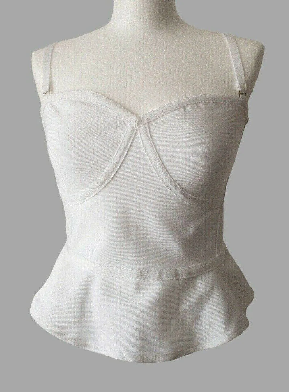 Wow Couture White Cropped Peplum Bandage Corset Top Sizes 6, 8, 10 sold by Beagle Boutique