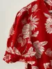 Very Red White Floral Collarless Blouse Size 8 sold by Beagle Boutique