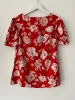 Very Red White Floral Collarless Blouse Size 8 sold by Beagle Boutique