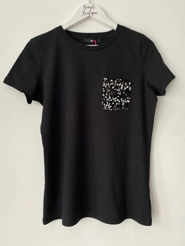 Very Black T-Shirt Sequin Pocket Size XS 6 - 8 sold by Beagle Boutique