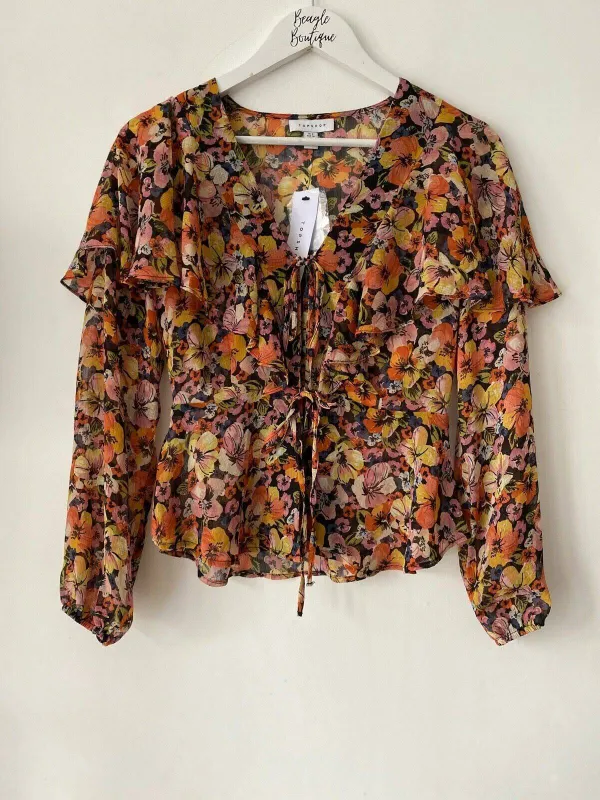 Topshop Ruffle Chiffon Blouse Tie Front Sizes 6, 8 made by Topshop