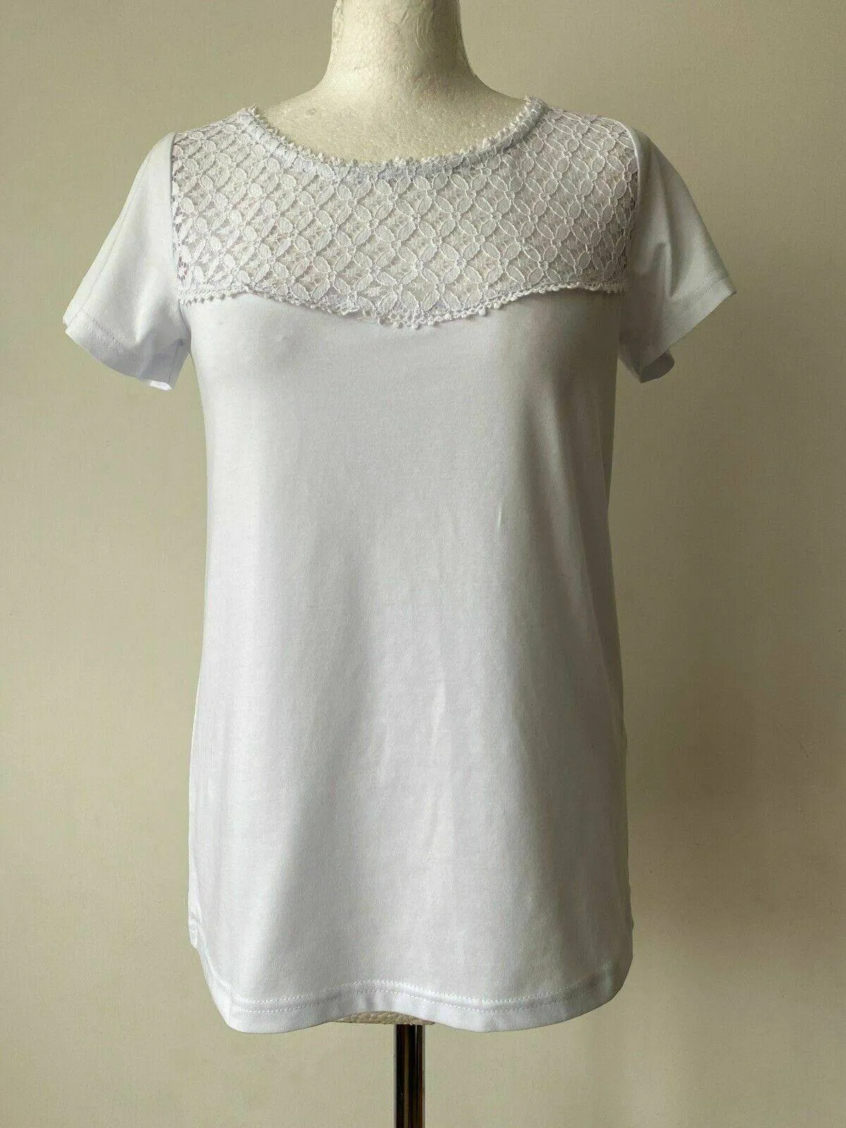 Soyaconcept White Tee Lace Neckline Size S 8 - 10 sold by Beagle Boutique