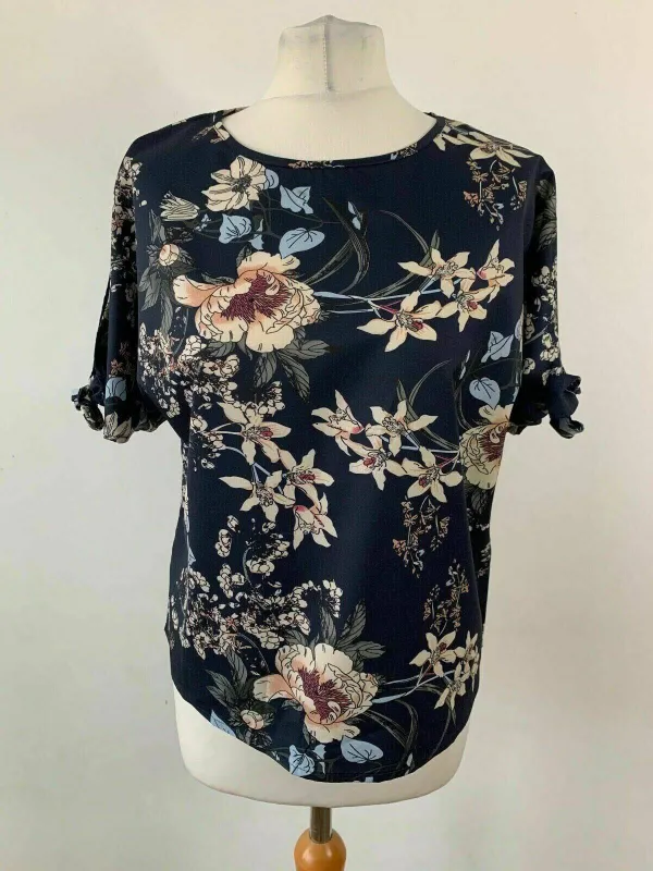 SHEIN Blue Floral Print Split Sleeve Top Size M 10 sold by Beagle Boutique