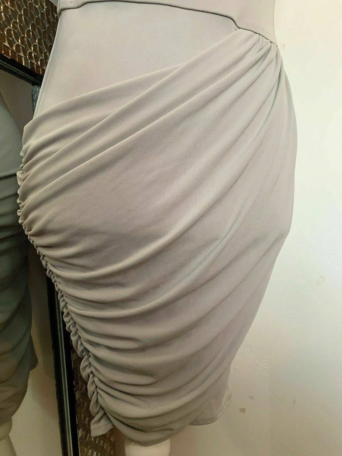 River Island Futuristic fitted Goddess dress studded shoulders BNWT Size 6 sold by Beagle Boutique