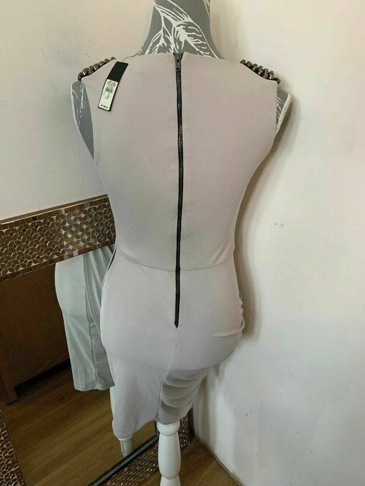 River Island Futuristic fitted Goddess dress studded shoulders BNWT Size 6 sold by Beagle Boutique product image thumbnail 3