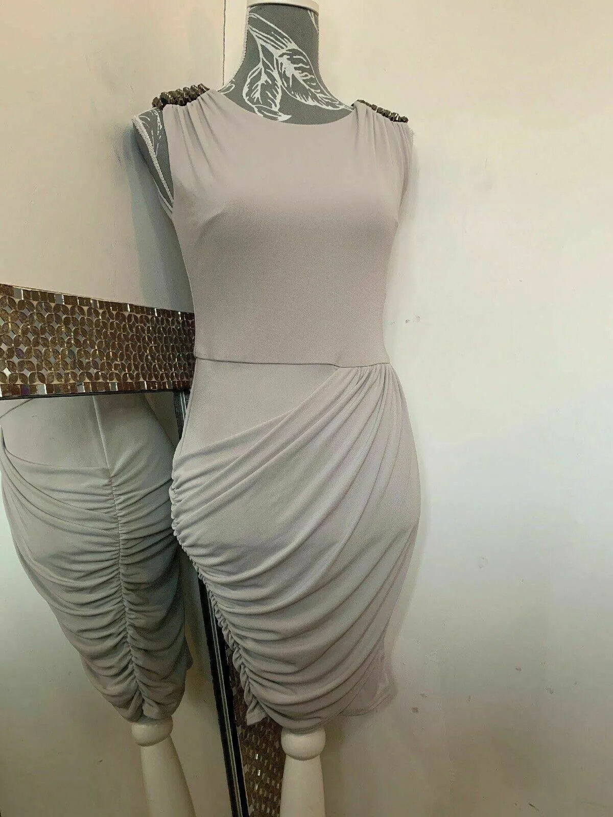 River Island Futuristic fitted Goddess dress studded shoulders BNWT Size 6 sold by Beagle Boutique product image thumbnail 4